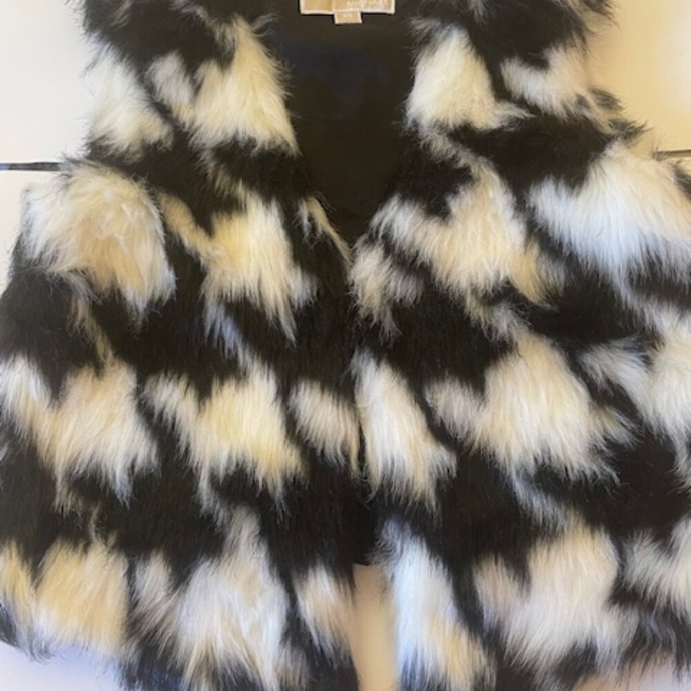 Michael Kors Women's Black & White Faux Fur Vest Jacket - Size XS, Stylish
